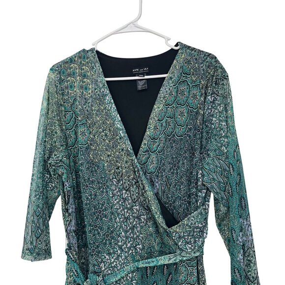Kate & Lily Womens Green Multicolor Wrap Maxi Dress Size 20W Mesh Stretchy Lined - Picture 16 of 16